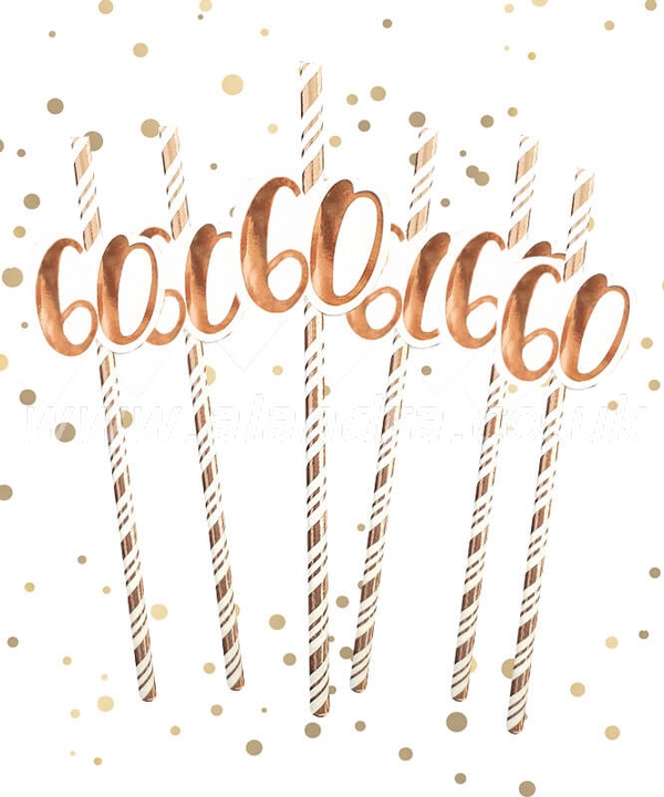 60th Birthday Rose Gold Straws Pack of 6